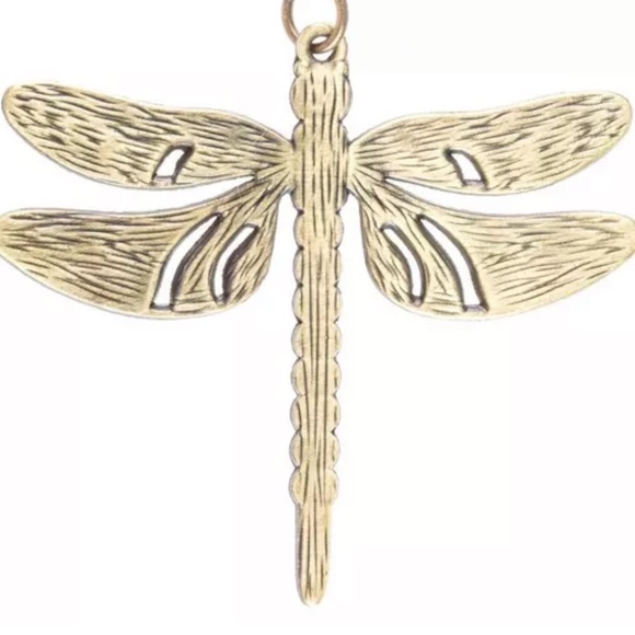 Rhinestone, Green Enamel Dragonfly Vintage Inspired, Antique gold tone necklace - Picture 9 of 9